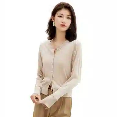 恒源祥 纯色圆领开衫长袖针织衫 女款