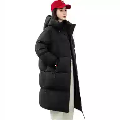 鸭鸭 纯色中长款加厚羽绒服 女款 黑色