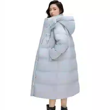 鸭鸭 休闲口袋拉链连帽加厚中长纯色长袖羽绒服 女款