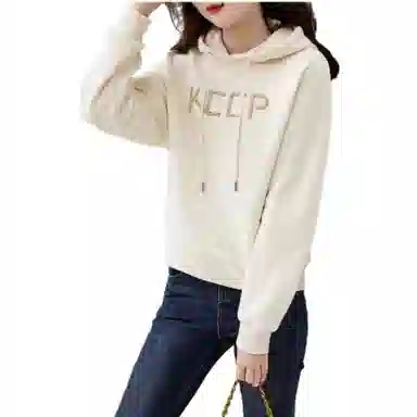 【dme】 字母印花连帽休闲长袖卫衣 女款 米白