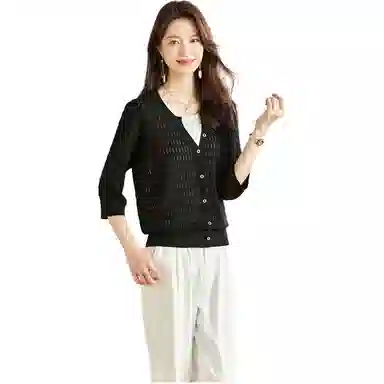 曲韩 镂空简约舒适圆领针织衫 女款