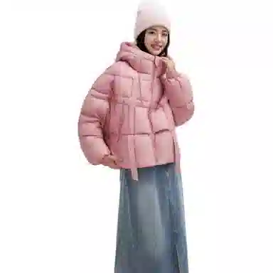 鸭鸭 纯色宽松连帽直筒羽绒服 女款