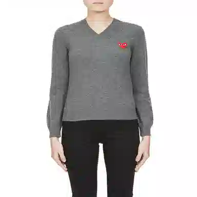 CDG Play Heart Logo Knit Sweater Grey V