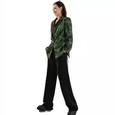 美洋 纯色收腰直筒休闲裤 女款 黑色