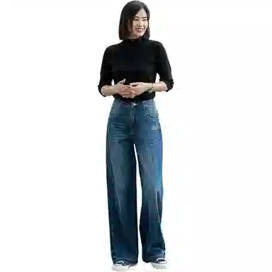 善己 纯棉高腰阔腿牛仔裤 女款 牛仔蓝