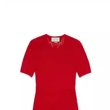 镂空羊毛短袖连衣裙 女款 红色