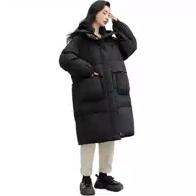 鸭鸭 中长款连帽撞色拼色韩版甜美校园风通勤时尚百搭羽绒服 女款