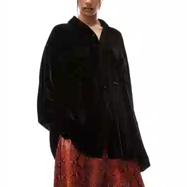 Alexander Wang FW23 Black Oversized Suede Button Shirt Jacket