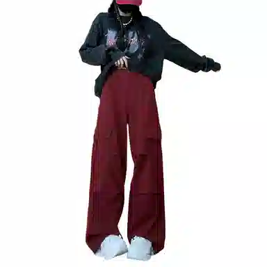 莫代尔 美式通勤纯色高腰宽松工装裤 女