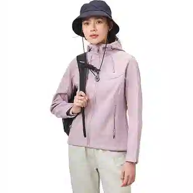 探路者 防风保暖连帽软壳加绒夹克外套 女款 冷灰紫