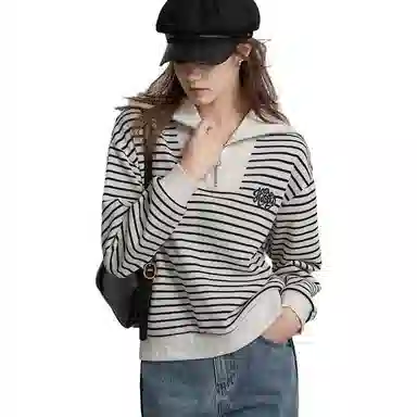 【dme】 休闲条纹海军领卫衣 女款 米白