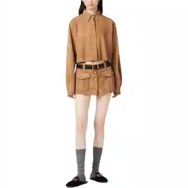 Miu Miu Letter Print Jacket Camel Brown