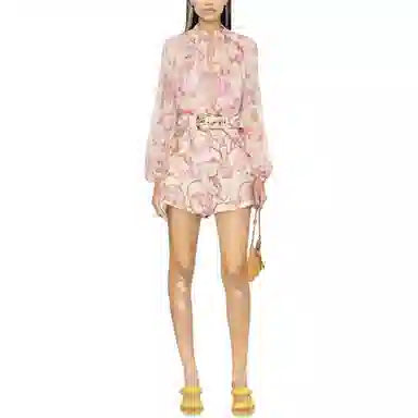 Zimmermann SS24 Floral High-Waist Shorts Coral Pink