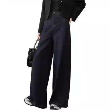 娅丽达 纯色拉链阔腿高腰牛仔裤 女款