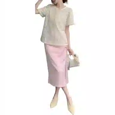 【dme】 圆领泡泡袖蕾丝短袖衬衫 女款 米白