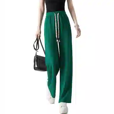 【dme】 纯色系带高腰阔腿休闲裤 女款 绿色