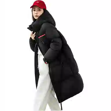 鸭鸭 纯色中长款加厚羽绒服 女款 黑色