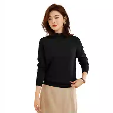 恒源祥 纯色半高领针织套头毛衣 女款