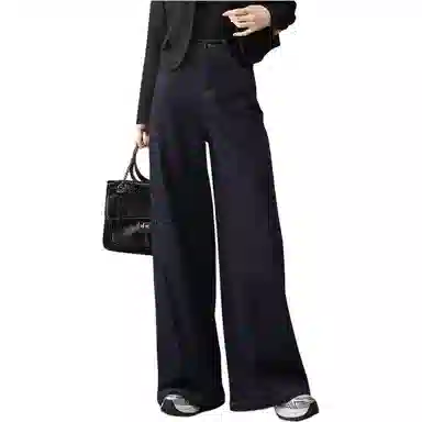 娅丽达 纯色拉链阔腿高腰牛仔裤 女款