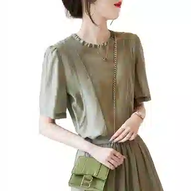 【dme】 纯色圆领套头抽绳短袖衬衫 女款