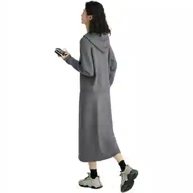 【dme】 连帽休闲长袖上衣针织衫纯色简约长裙裙装套装 女款 深灰色