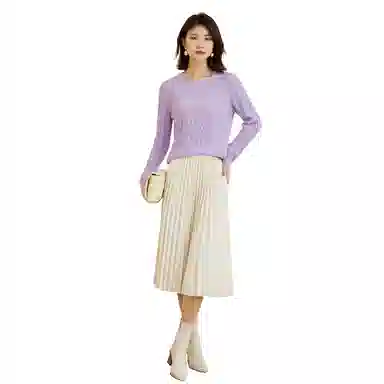 恒源祥 纯色绞花多巴胺减龄羊绒衫 女款