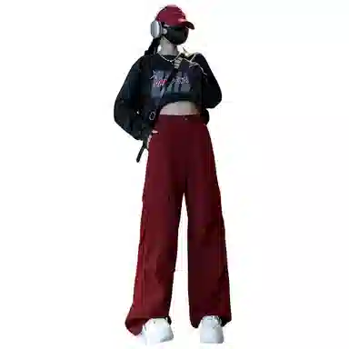 莫代尔 美式通勤纯色高腰宽松工装裤 女