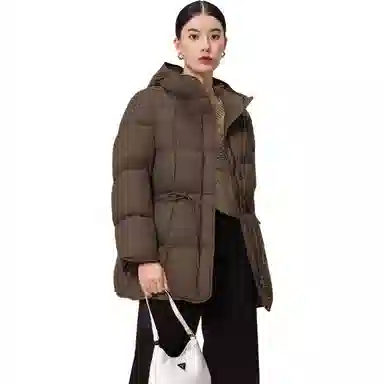 坦博尔 抽绳收腰中长连帽羽绒服 女款