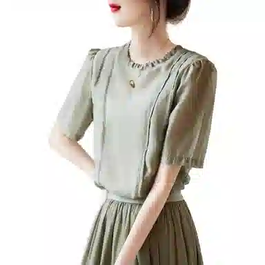 【dme】 纯色圆领套头抽绳短袖衬衫 女款