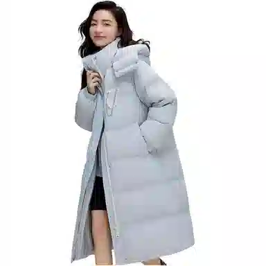 鸭鸭 休闲口袋拉链连帽加厚中长纯色长袖羽绒服 女款