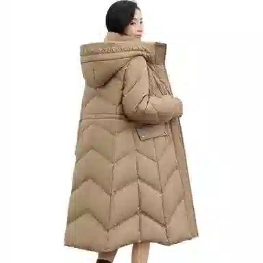 鸭鸭 纯色立领连帽修身长款过膝花边袖口精致衍线熟女优雅气质羽绒服 女款