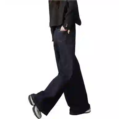 娅丽达 纯色拉链阔腿高腰牛仔裤 女款