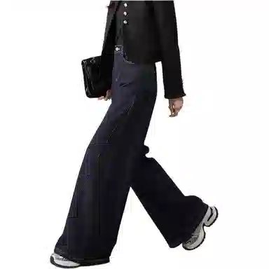 娅丽达 纯色拉链阔腿高腰牛仔裤 女款