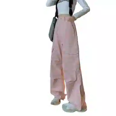 莫代尔 美式通勤纯色高腰宽松工装裤 女