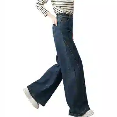 娅丽达 纯色拉链阔腿高腰牛仔裤 女款