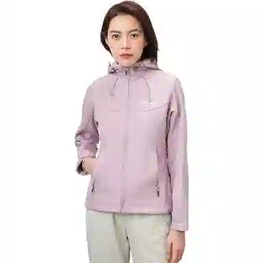 探路者 防风保暖连帽软壳加绒夹克外套 女款 冷灰紫