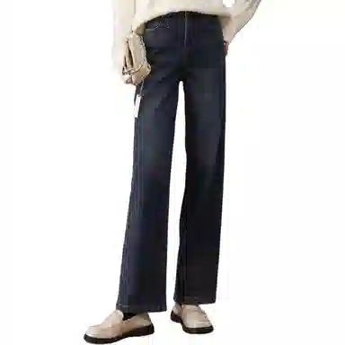 娅丽达 纯色拉链中腰直筒牛仔裤 女款