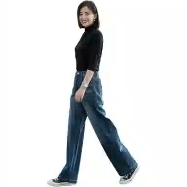 善己 纯棉高腰阔腿牛仔裤 女款 牛仔蓝