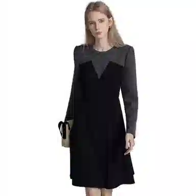 【dme】 假两件长袖连衣裙 黑色