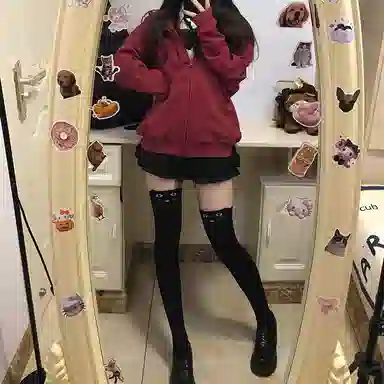 东鲸岁时记 纯色拉链宽松字母刺绣加绒开衫连帽卫衣 女款