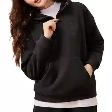 乔丹 保暖连帽休闲套头卫衣 女款 黑色