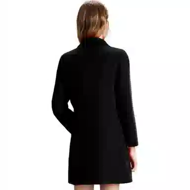 粉红玛琍 纯色中长款修身翻领长袖大衣 女款