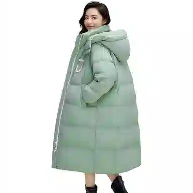 鸭鸭 休闲口袋拉链连帽加厚中长纯色长袖羽绒服 女款