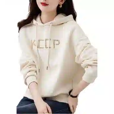【dme】 字母印花连帽休闲长袖卫衣 女款 米白