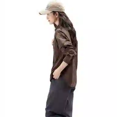 【dme】 翻领纽扣纯色长袖衬衫 女款 棕色