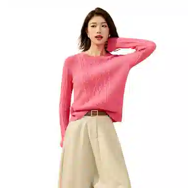 恒源祥 纯色绞花多巴胺减龄羊绒衫 女款