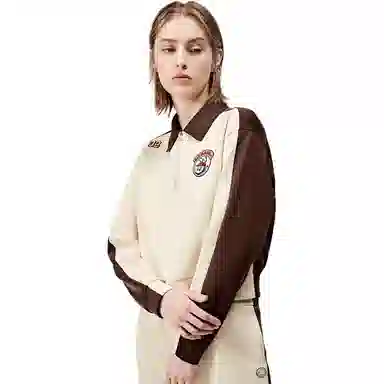 比音勒芬 拼接翻领长袖卫衣 女款 杏色