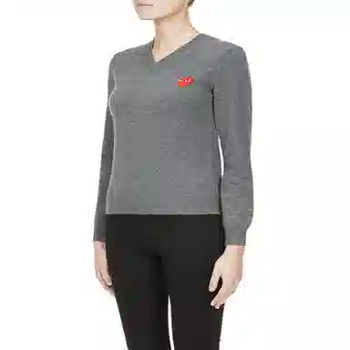 CDG Play Heart Logo Knit Sweater Grey V