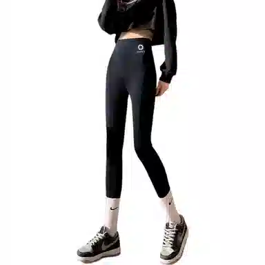 惟熙 九分纯色高腰修身打底裤 女款 黑色