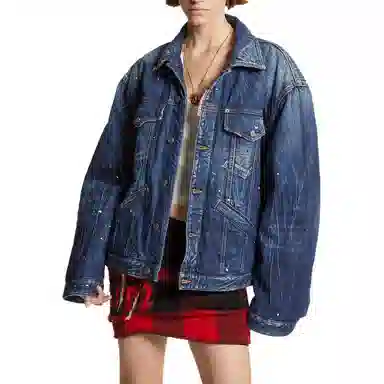 DSQUARED 2 Blue Spots Padded Maxi Jean Jacket